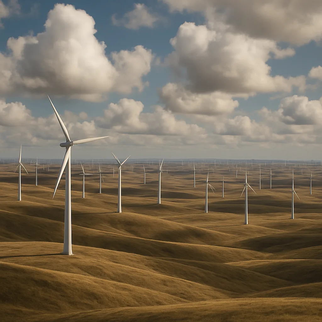 Countless Distant Wind Turbines Stand Like Silent Sentinels