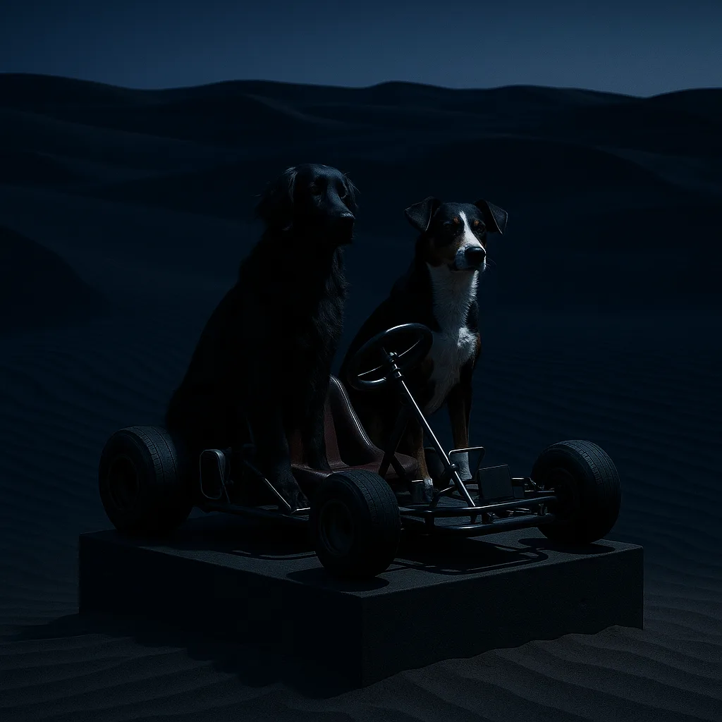 Go-kart Carrying a Flat-coated Retriever