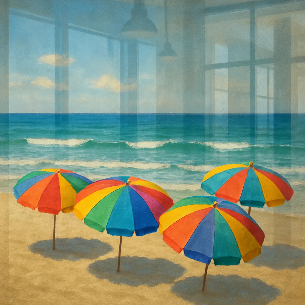 Colorful Beach Umbrellas on a Sandy Shore
