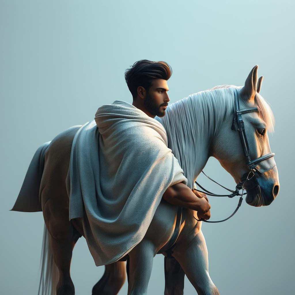 3D Man Carrying a Horse in Dynamic Light
