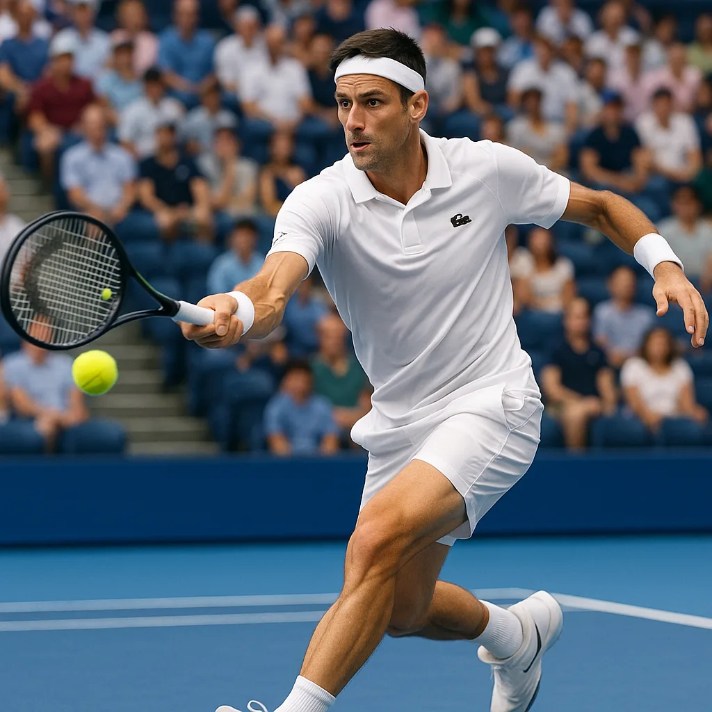 Professional Tennis Player Dressed in White Mid-motion During a Match