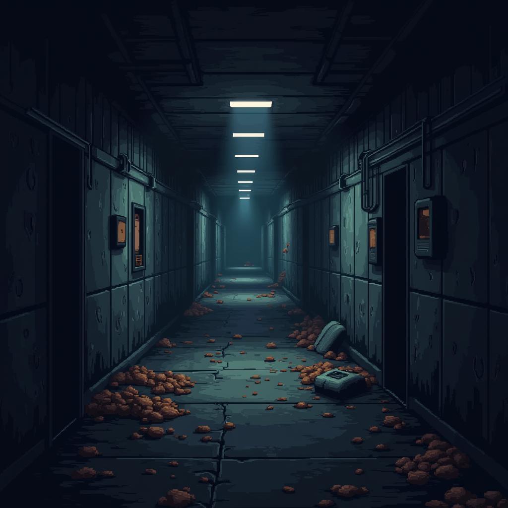 Dark Pixel Corridor Inside an Abandoned Soviet Submarine