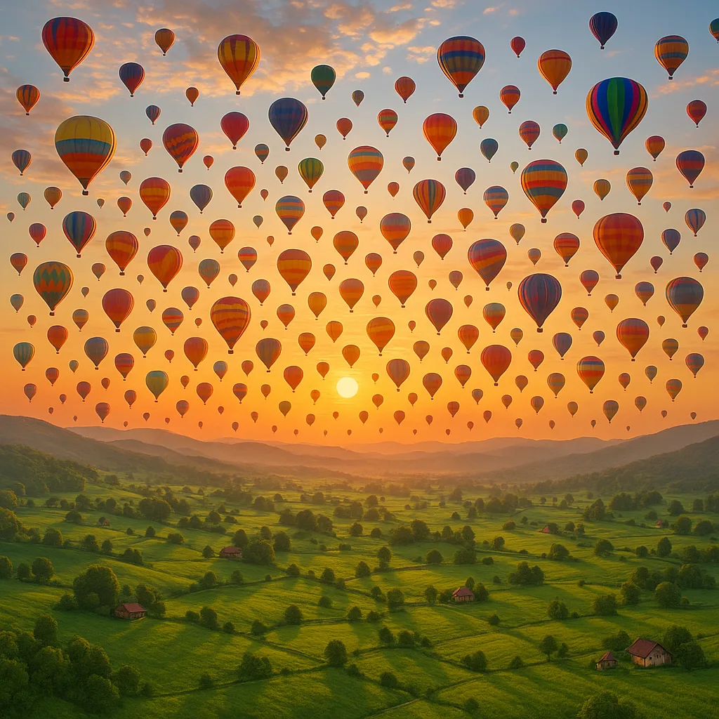 Hundreds of Brightly Colored Hot Air Balloons Drift Lazily