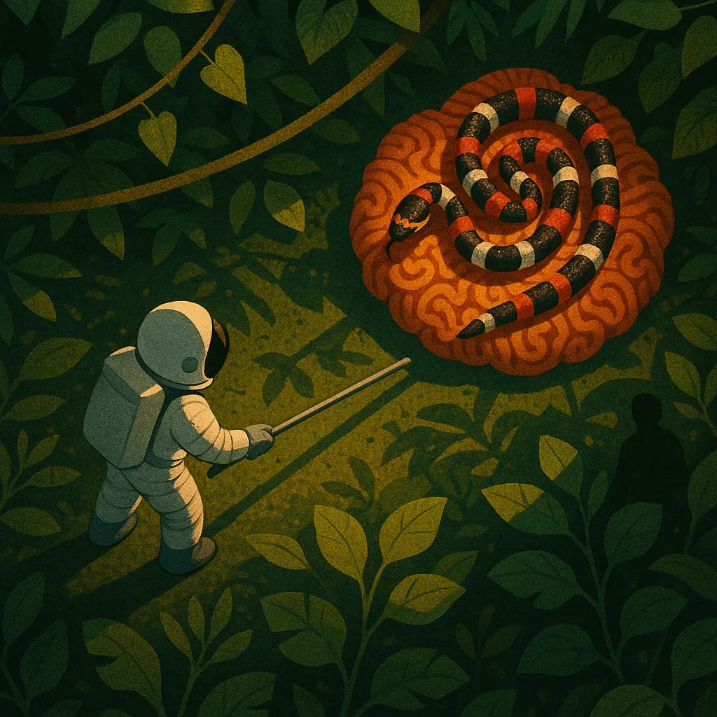 Innocent Astronaut Figure Cautiously Extends a Pole
