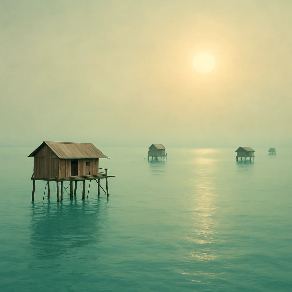 Few Solitary Fishing Huts on Stilts Stand