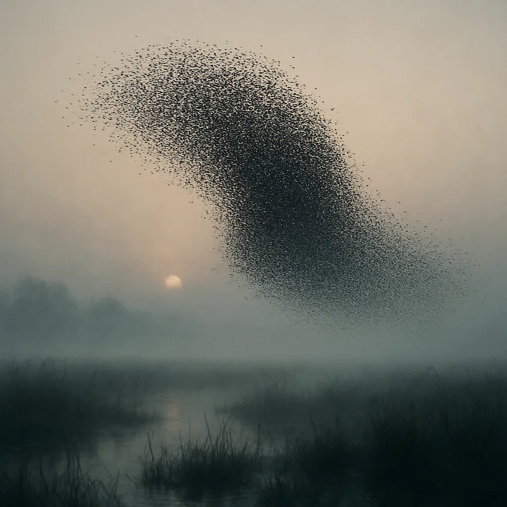 Vast Murmuration of Countless Tiny Birds Erupts