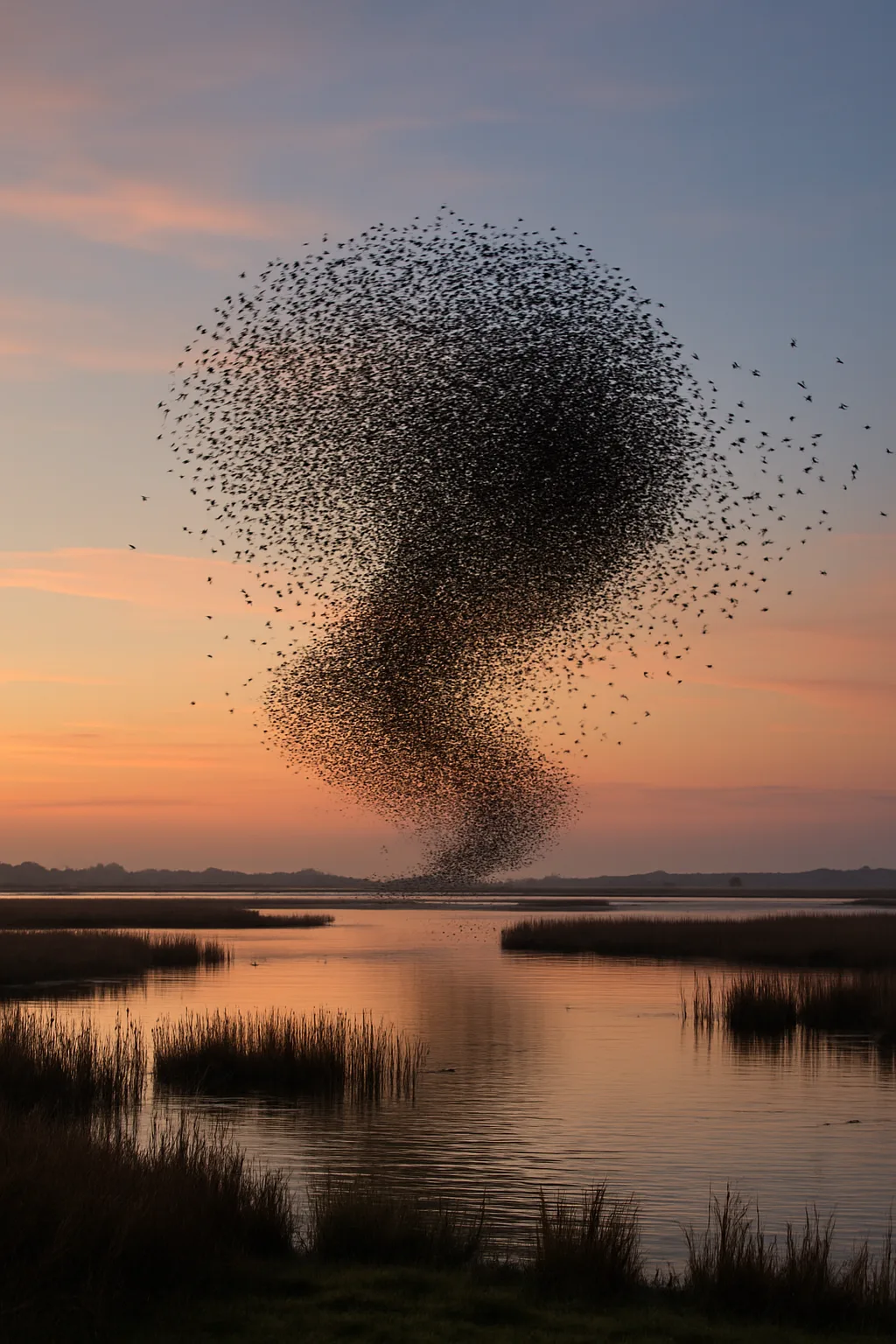 Vast Flock of Birds Creates a Swirling Dark Cloud
