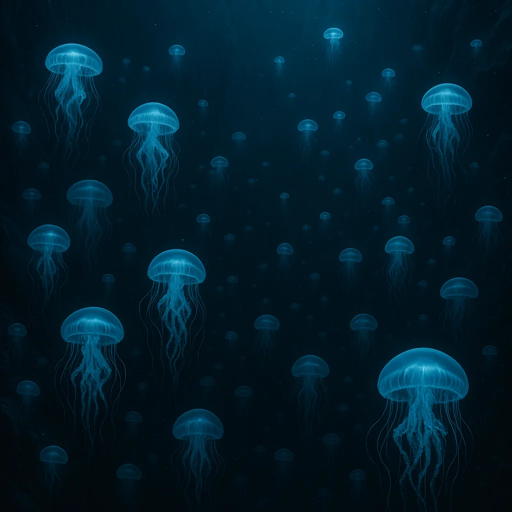Countless Glowing Jellyfish Drift Serenely