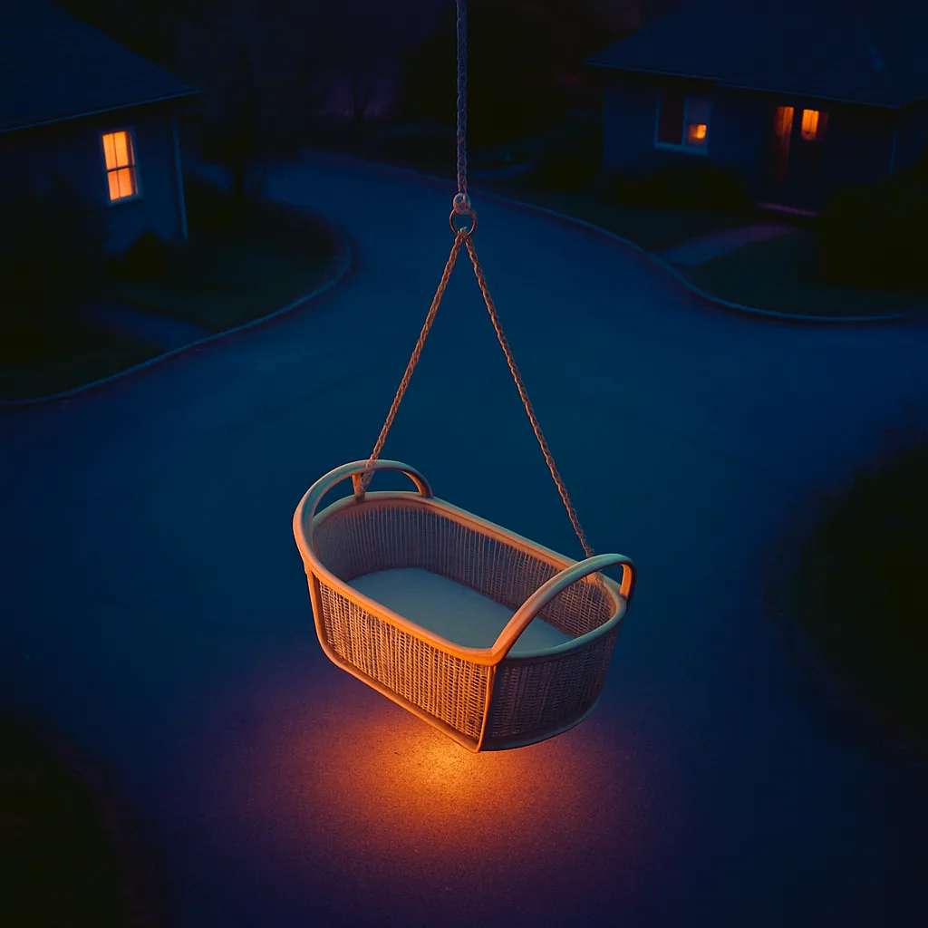 Single Cradle of Unfinished Birch with a Suspended Hanging Design