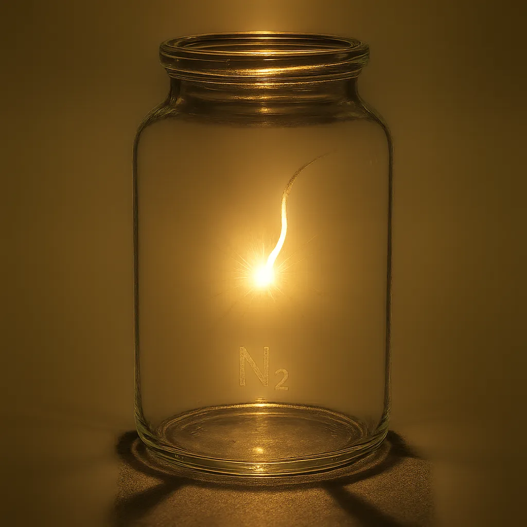 Clear Glass Container Holding Nitrogen Features a Magnesium Strip