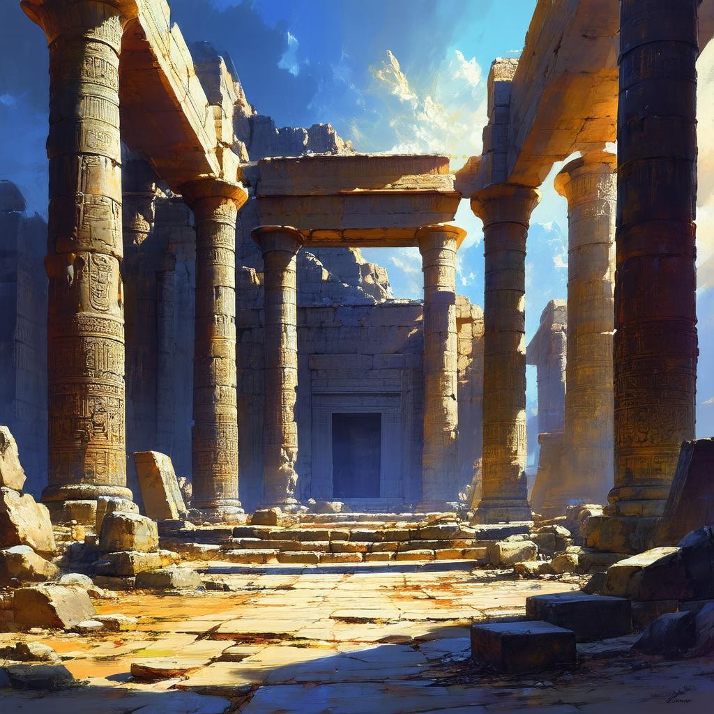 Ancient Temple Ruins in Crisp Editorial Illustration