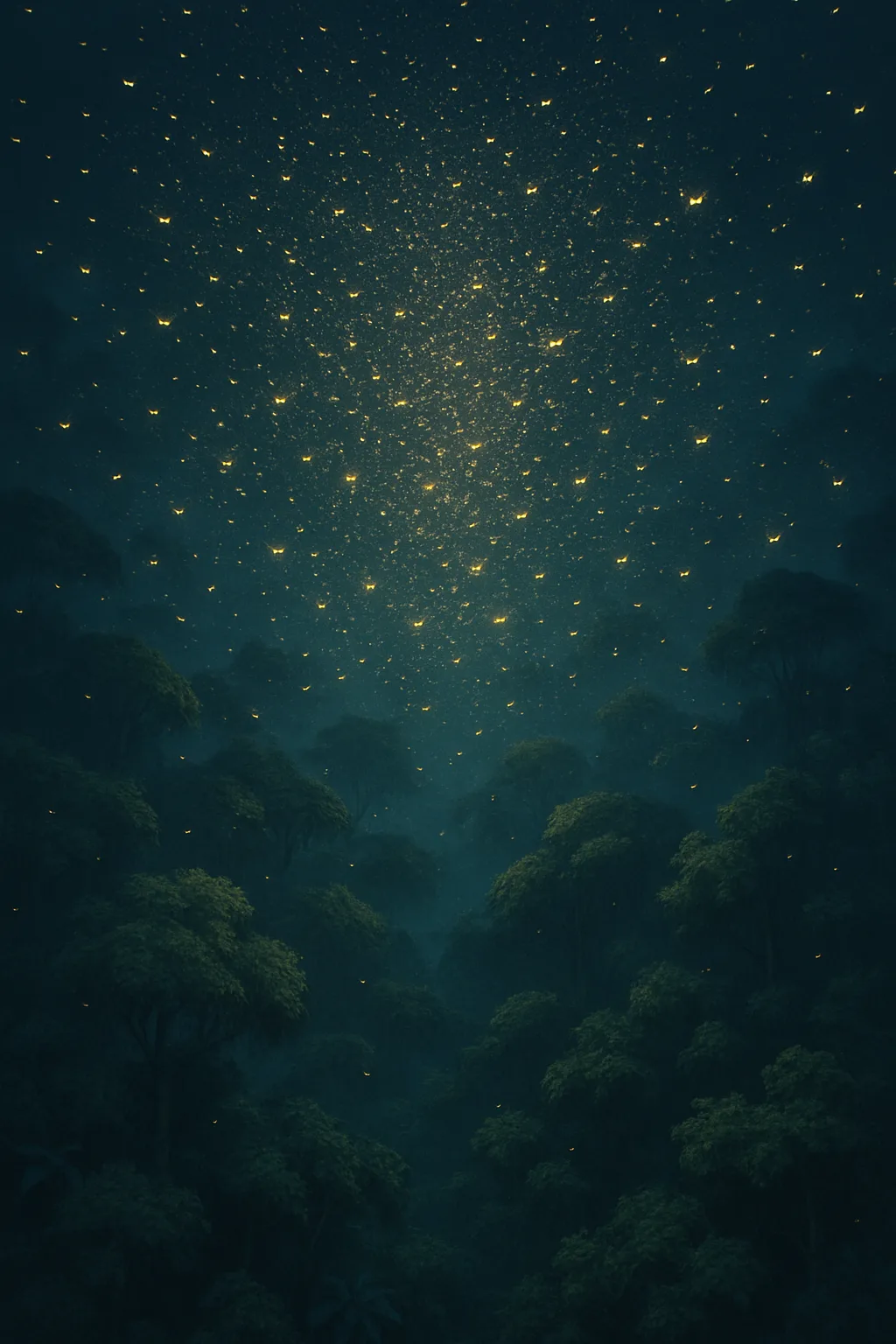Vast Swarm of Innumerable Bioluminescent Insects Illuminates a Dense