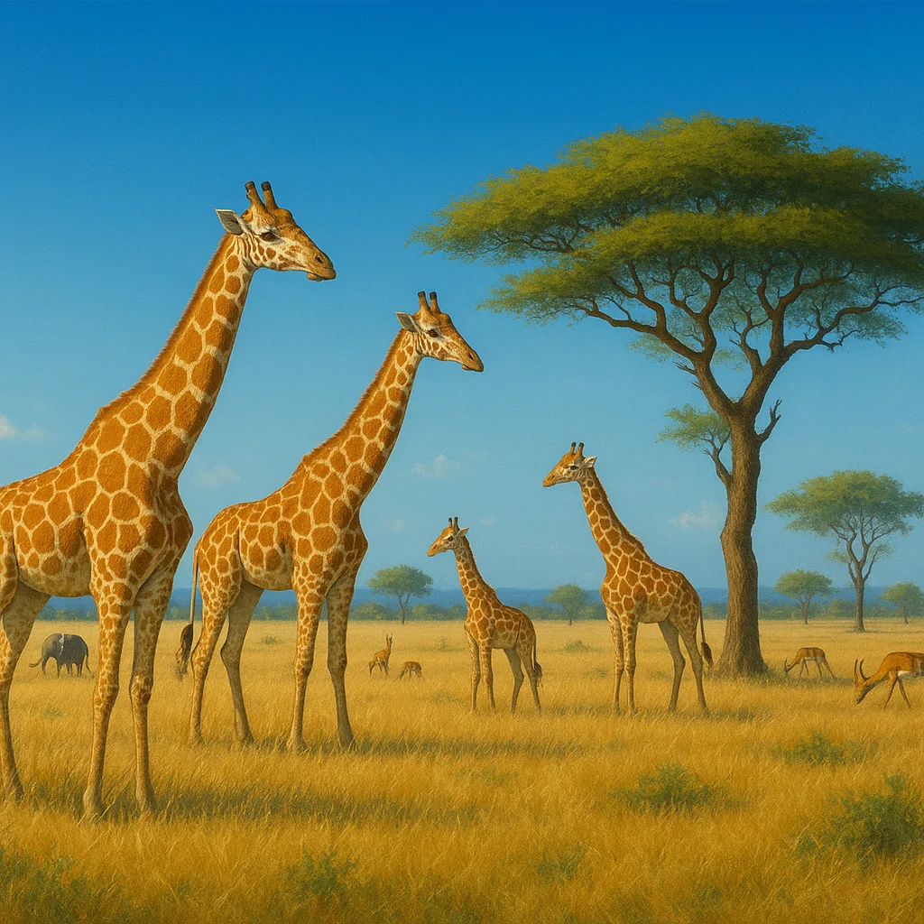 Scenic Savanna Landscape with Giraffes and Other Animals
