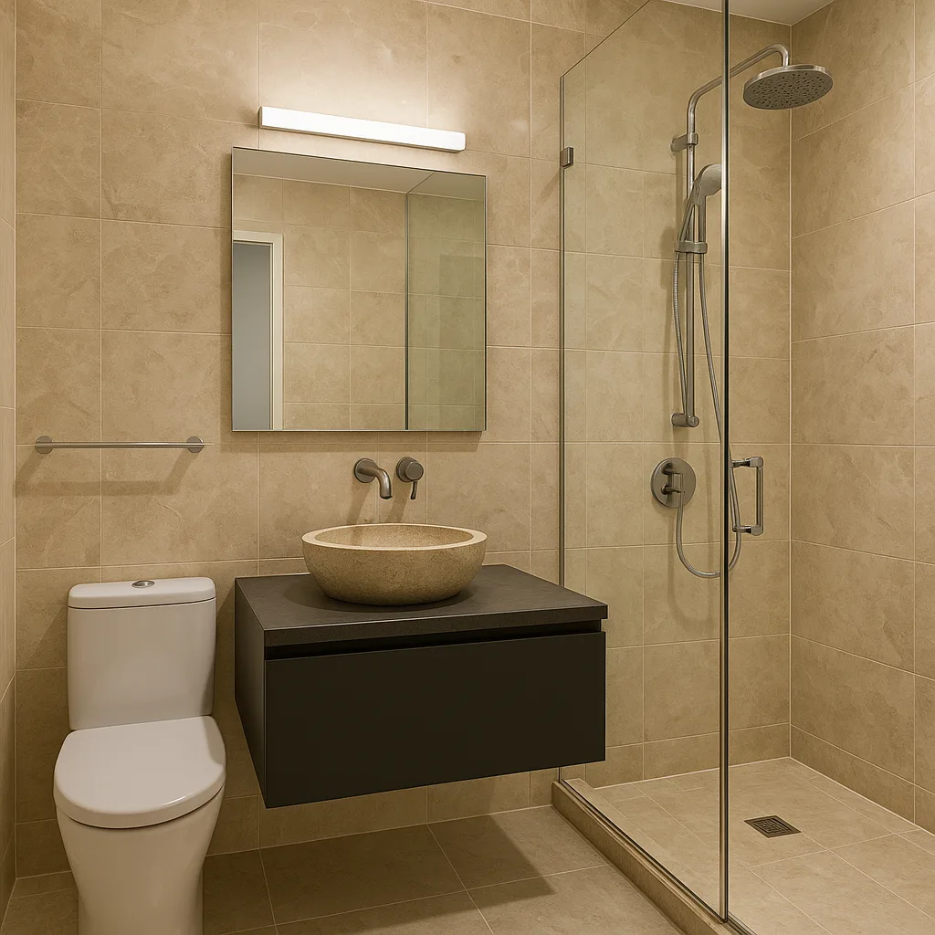 Modern Bathroom with Beige Marble Walls