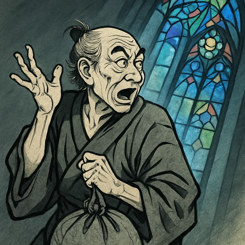 Elderly Ukiyo-e Figure with a Duffel Bag