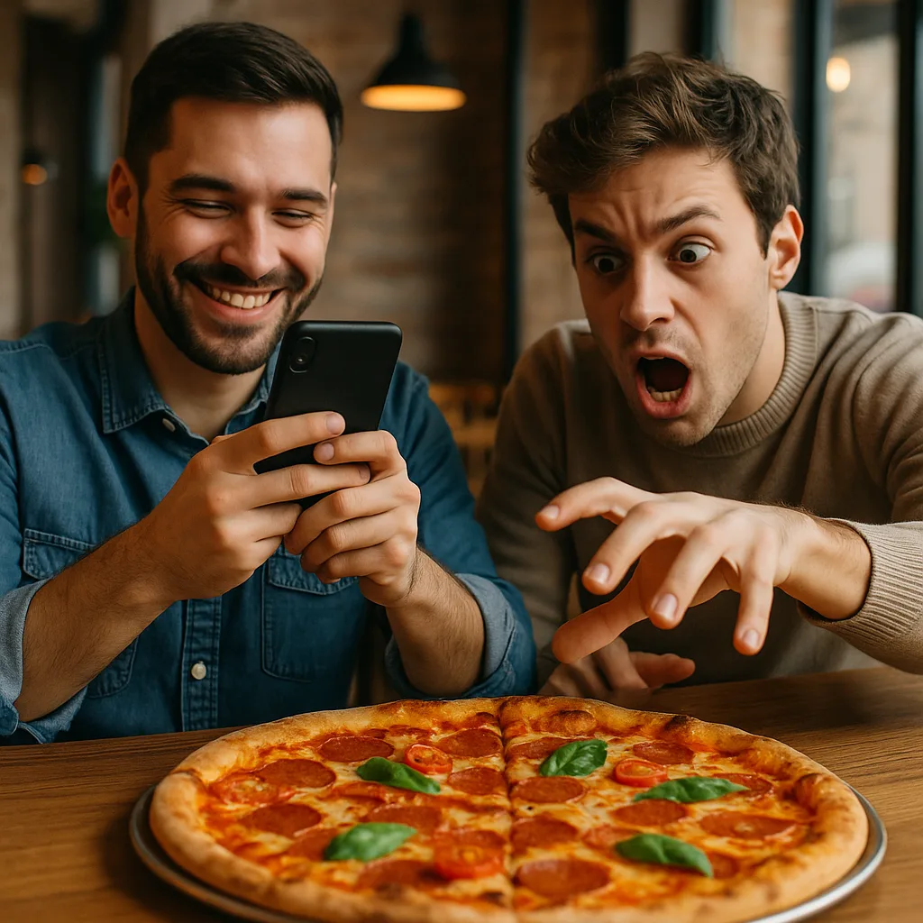 Man Snapping a Photo of a Steaming Pizza