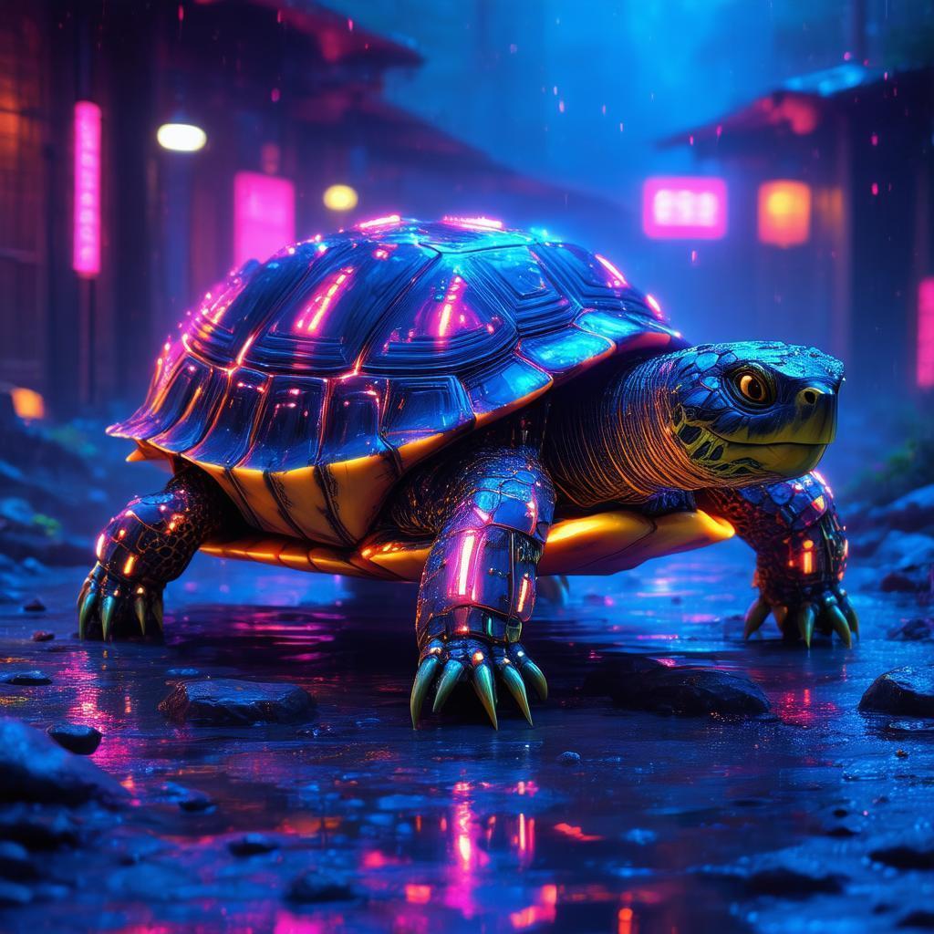 Hyperreal Neonpunk Battle Turtles in Summer Neon