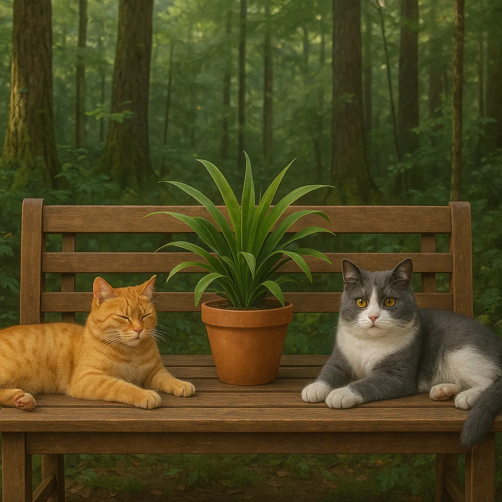 Two Cats Lounging on a Wooden Bench