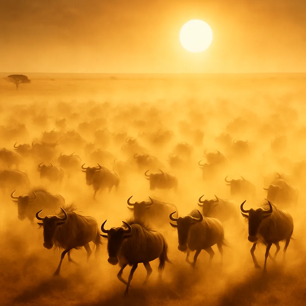 Vast Herd of Wildebeest Kicks Up a Colossal Dust Cloud
