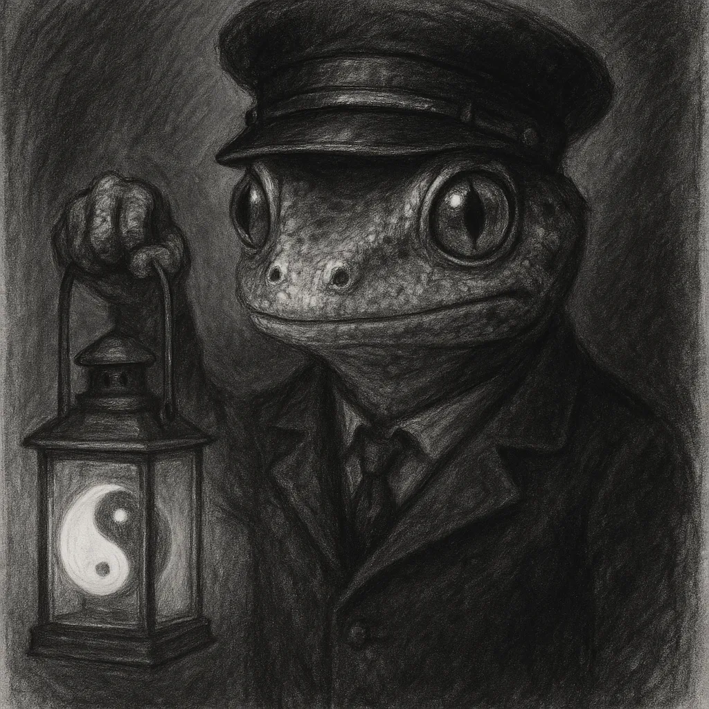 Charcoal Drawing of a Gecko Dressed as a Train Conductor