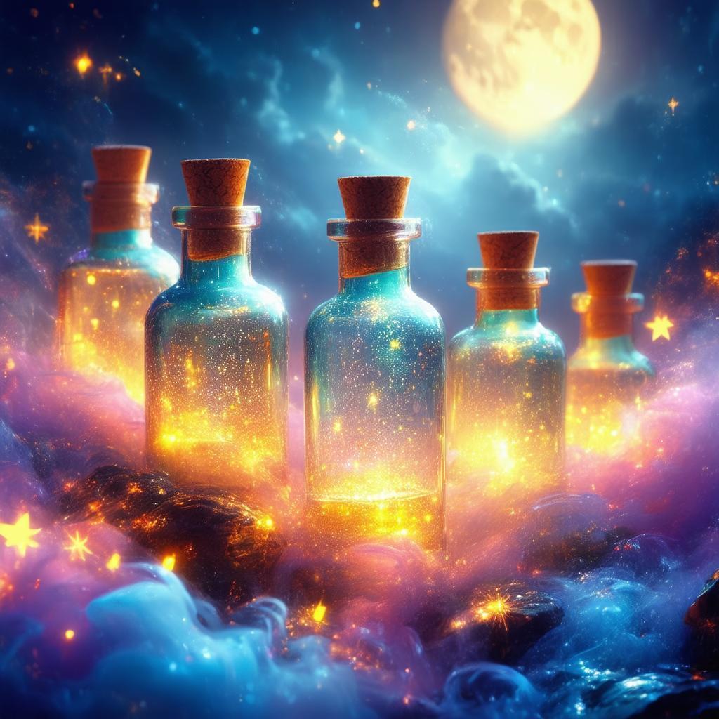 Ethereal Bottles Drifting Through a Celestial Realm