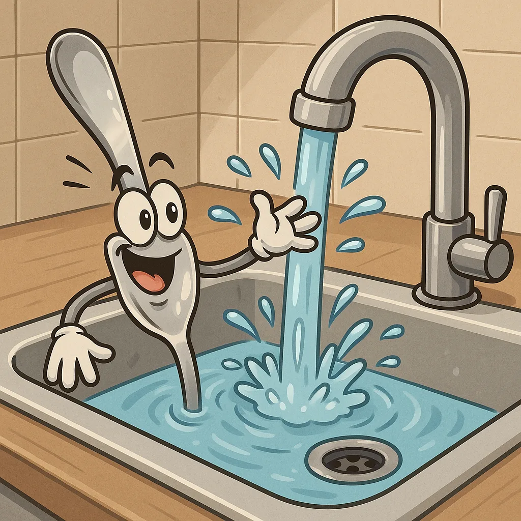 Whimsical Animated Scene Featuring a Spoon and a Sink