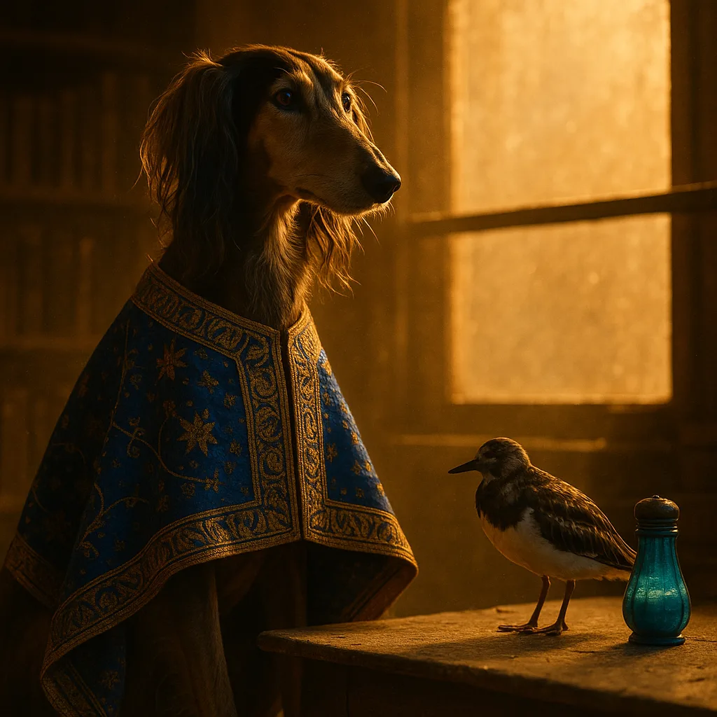 Saluki in a Lapis and Gold Poncho