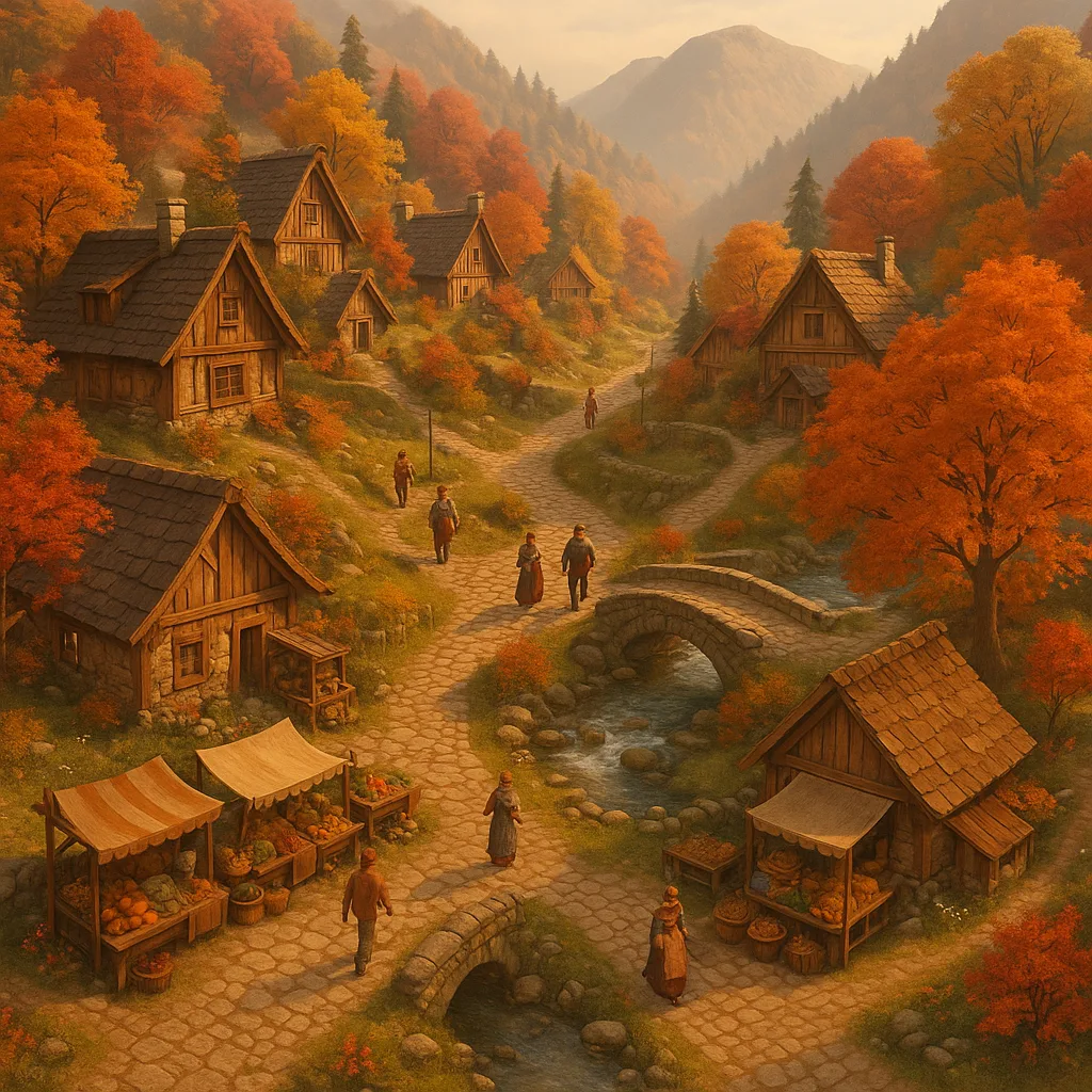 Intricately Detailed 3D Visualization of a Quaint Mountain Village