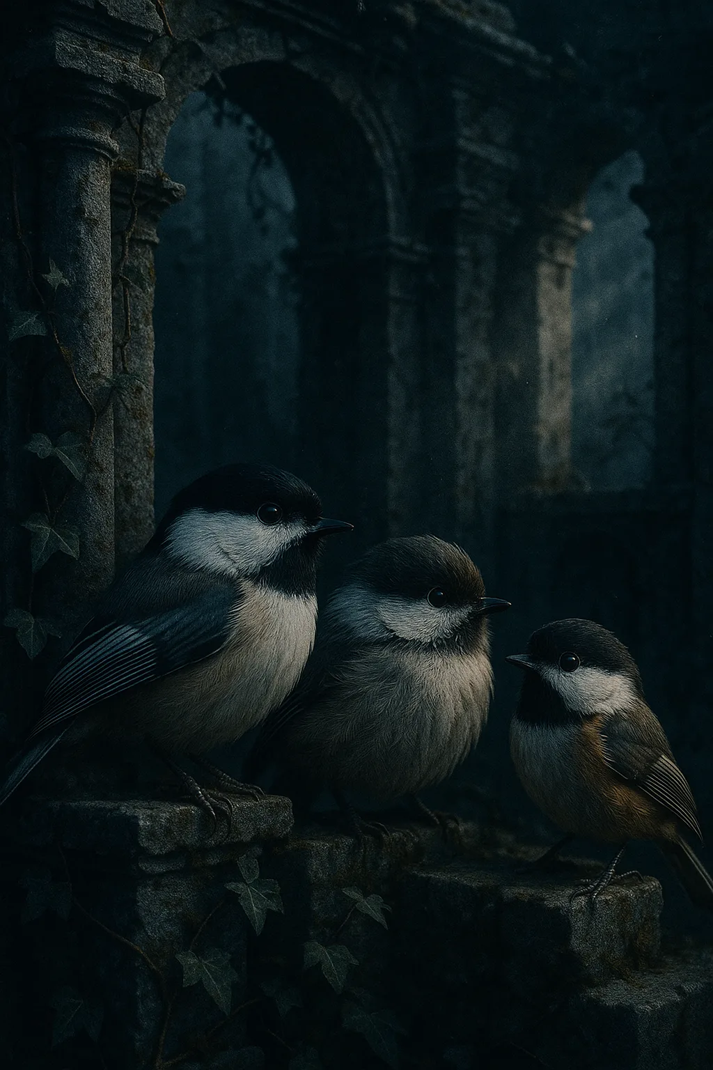 Three Chickadees—one with a Jet-black Cap