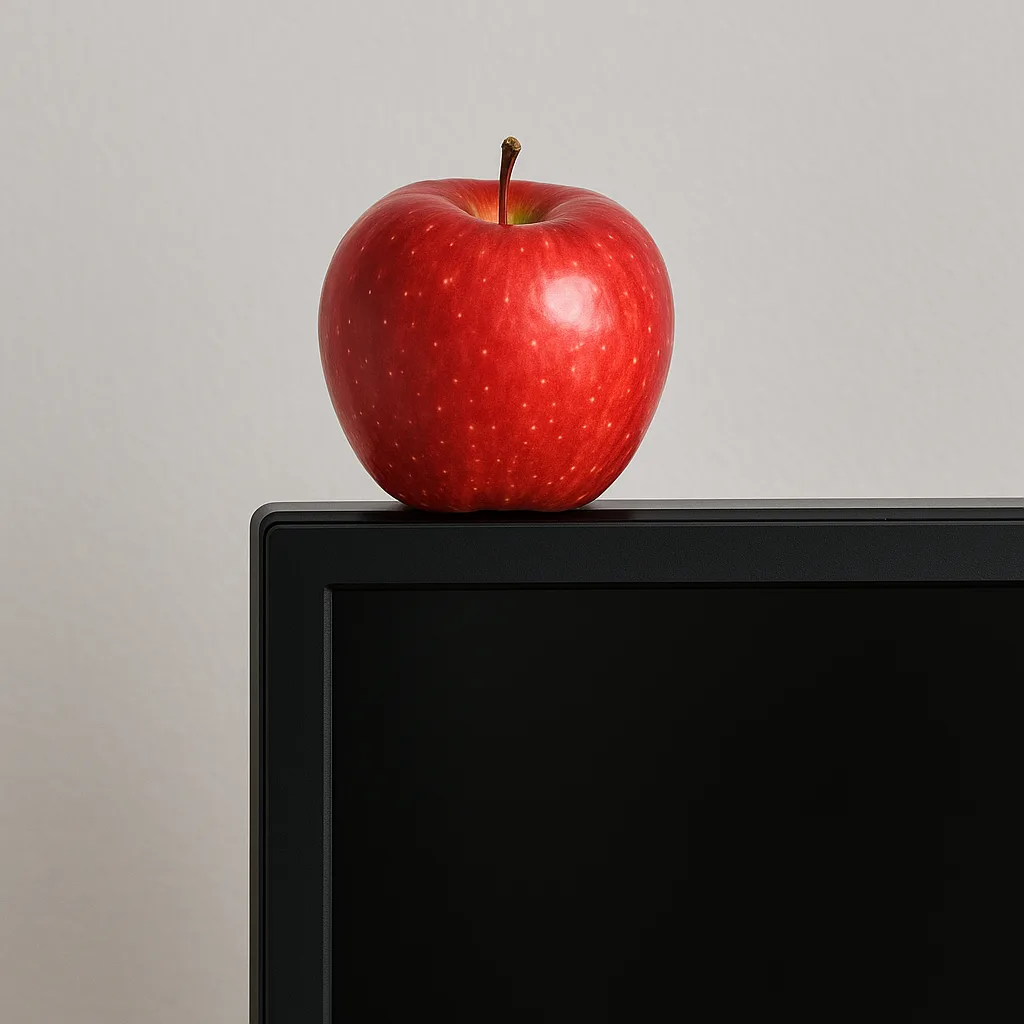 Flat-screen Television with a Red Apple