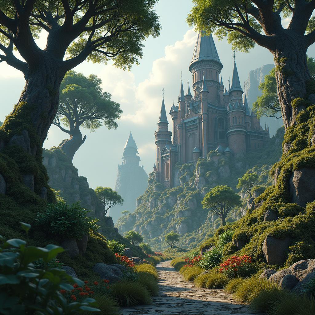 Steampunk Castles Rising From a Gnarled Fantasy Forest