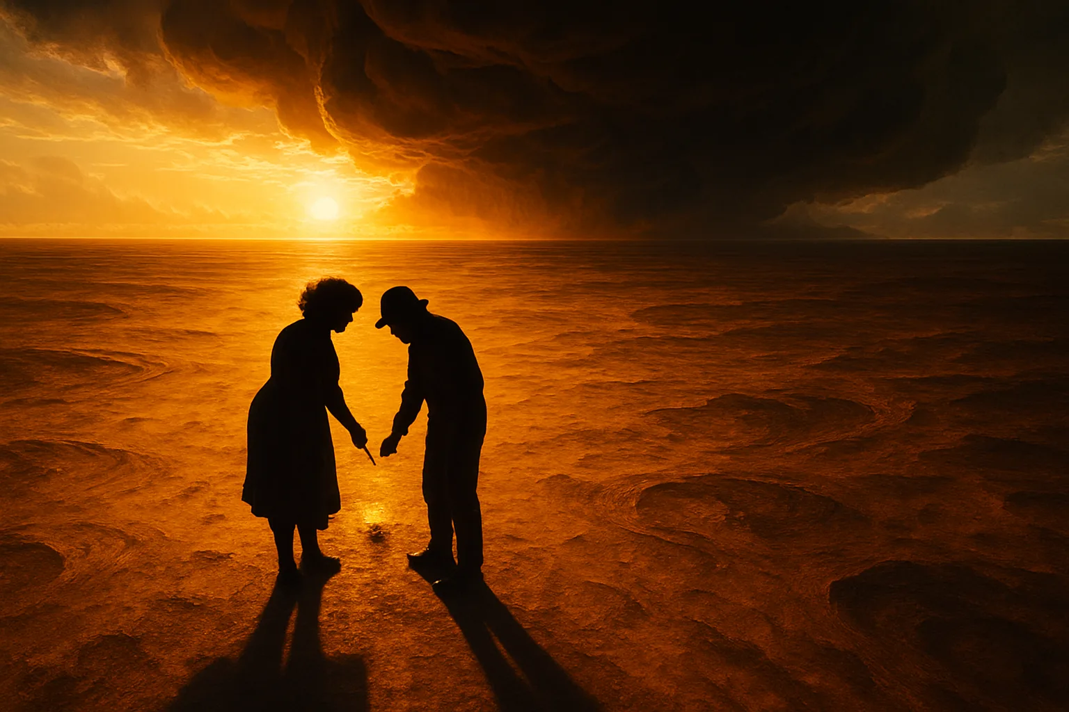 Two Minuscule Figures—one Whose Upper Body Outline Suggests Faint