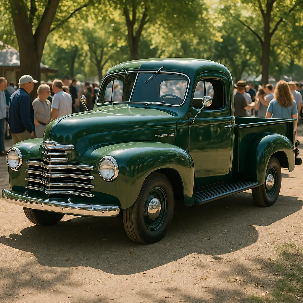 Vintage Green International Harvester Pickup Truck Parked at an Outdoor