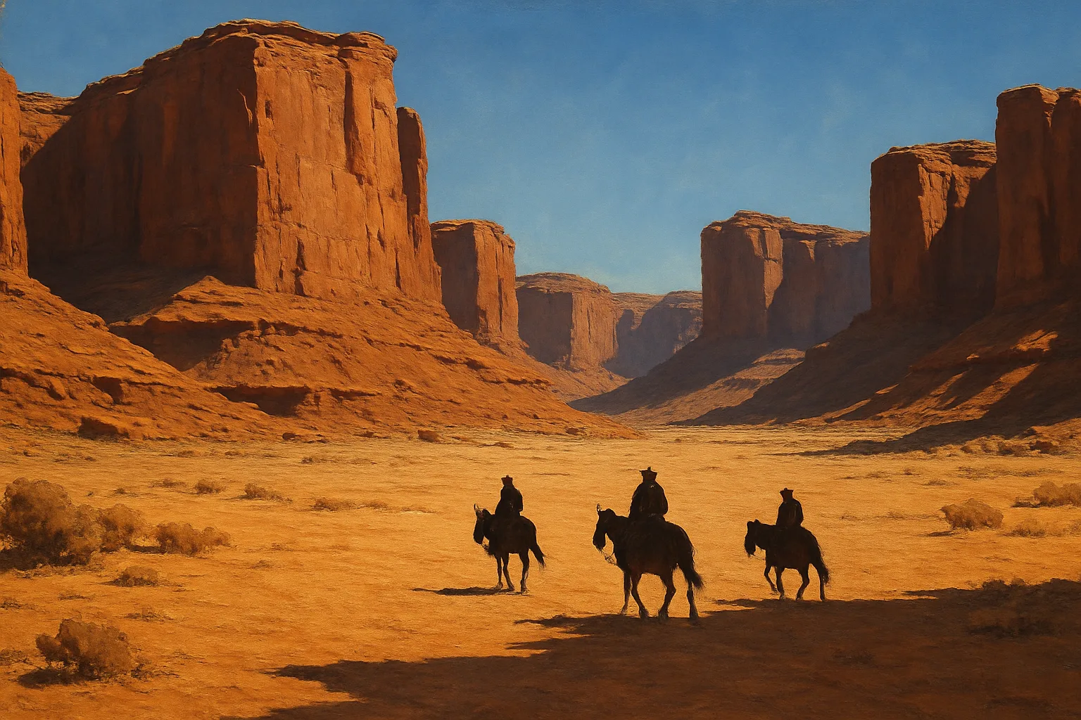 Few Solitary Figures on Horseback Traverse a Vast
