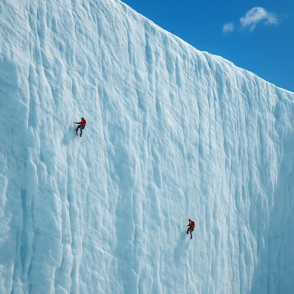 Two Lone Climbers Appear as Tiny Specks Scaling the Immense