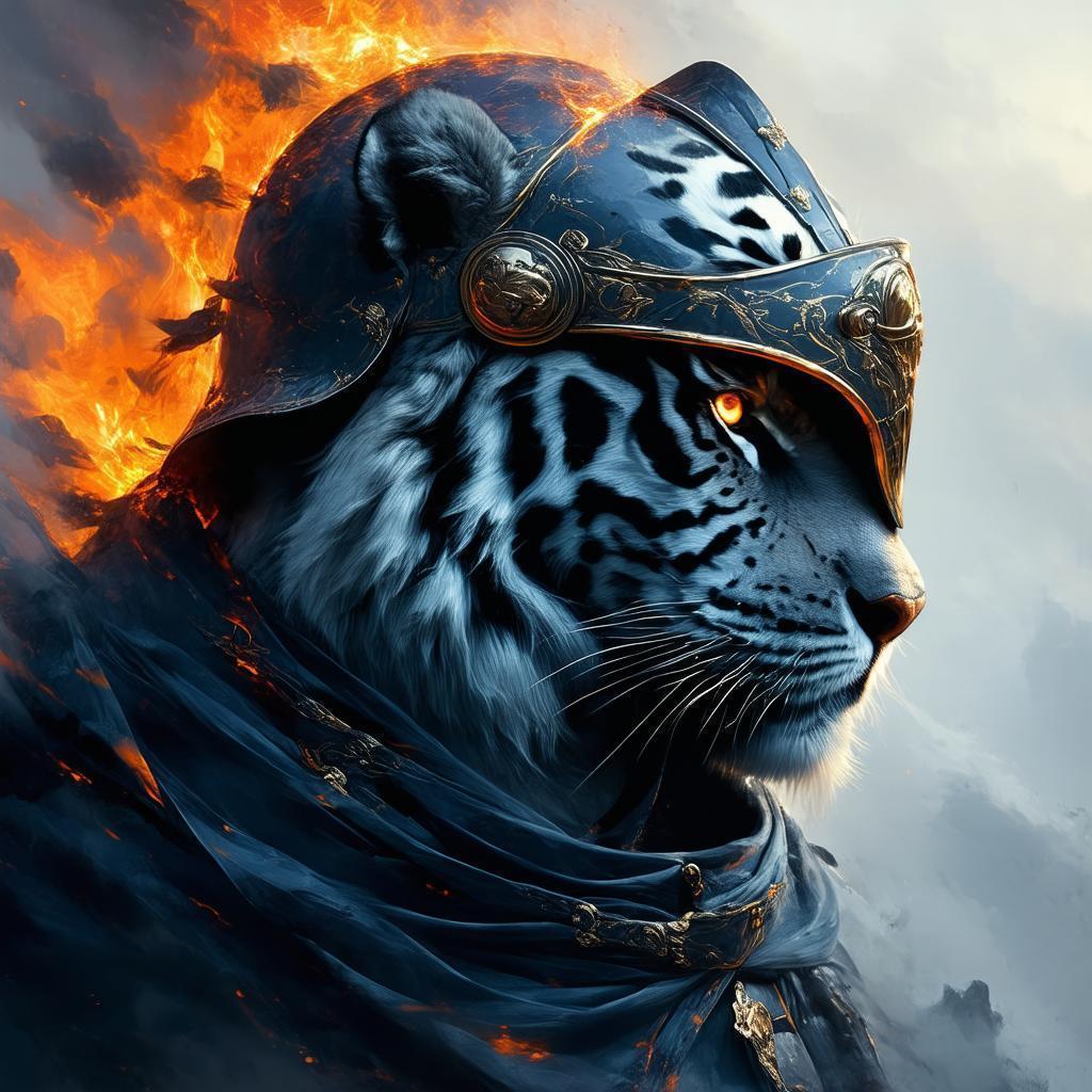 Helmeted Tiger Profile in Pink Lava Fantasy