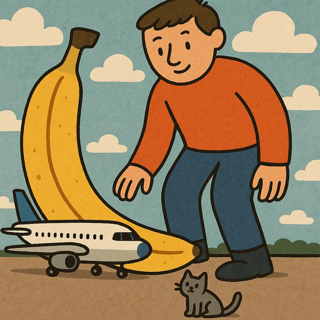 Massive Individual Standing High Above an Aircraft and a Feline