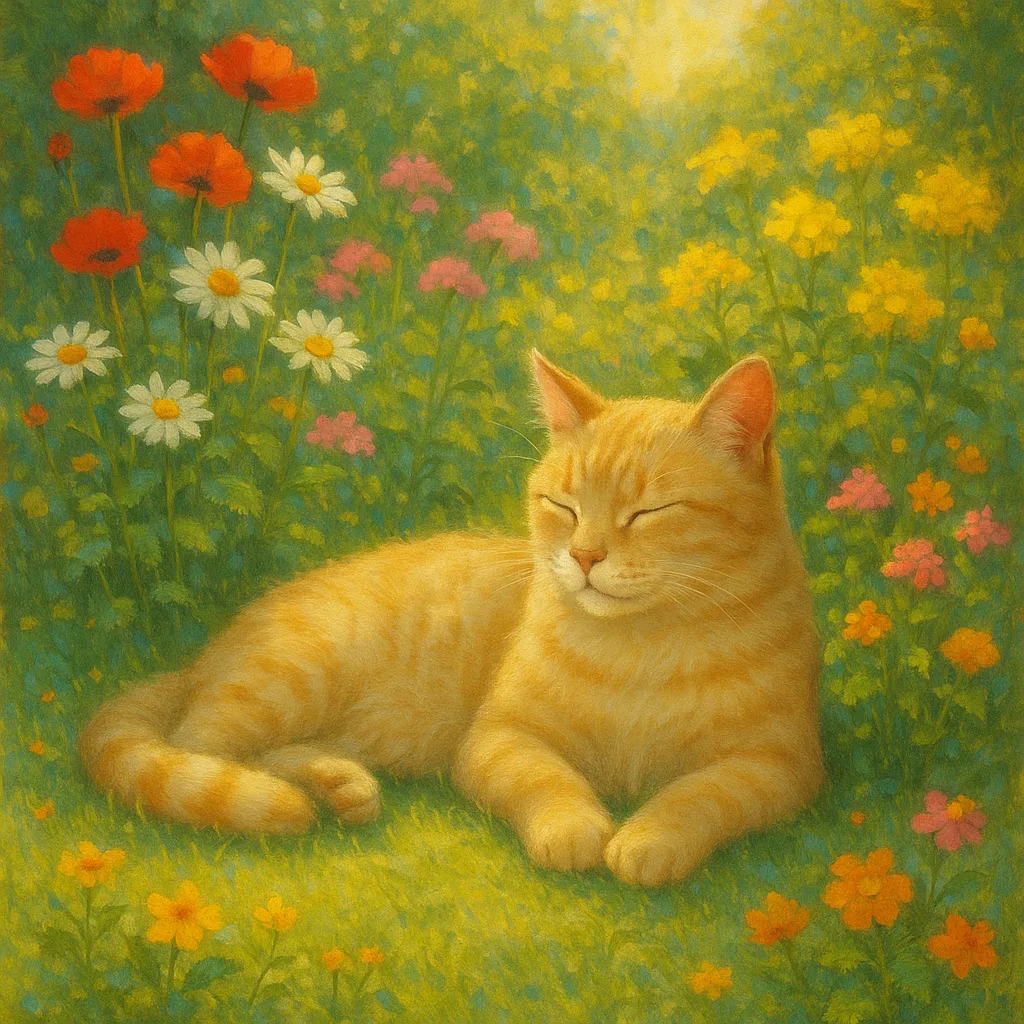 Tranquil Image of a Cat Resting in a Sunny Garden