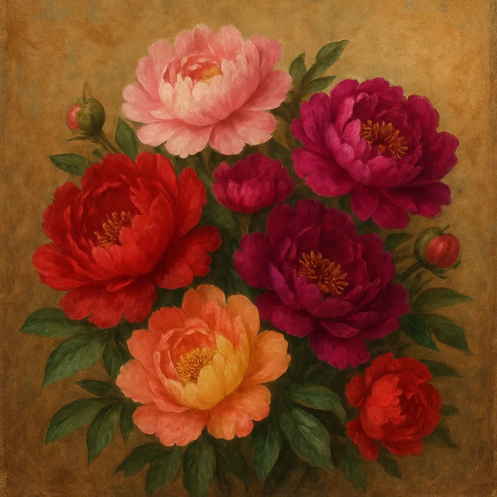 Lavish Arrangement of Peonies in Striking Colors