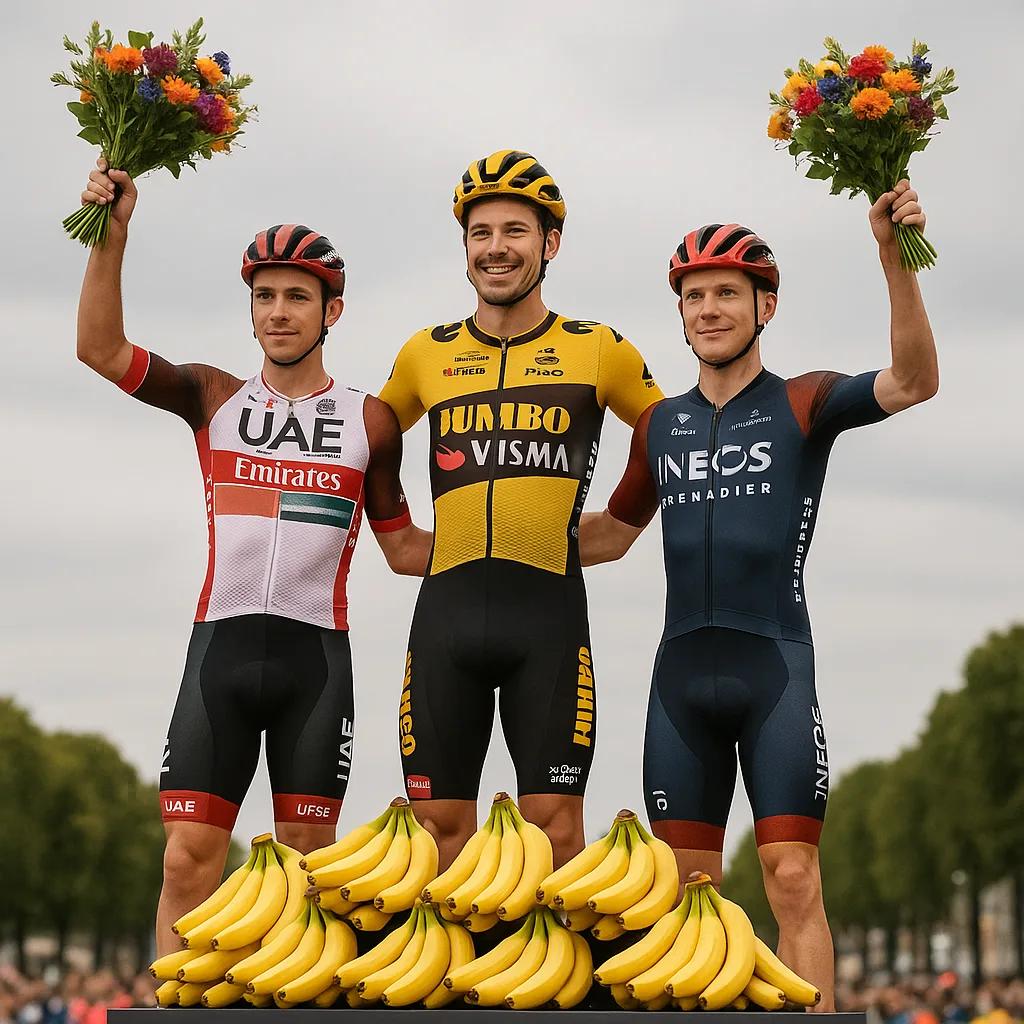 Cyclists in Racing Attire Holding Flowers