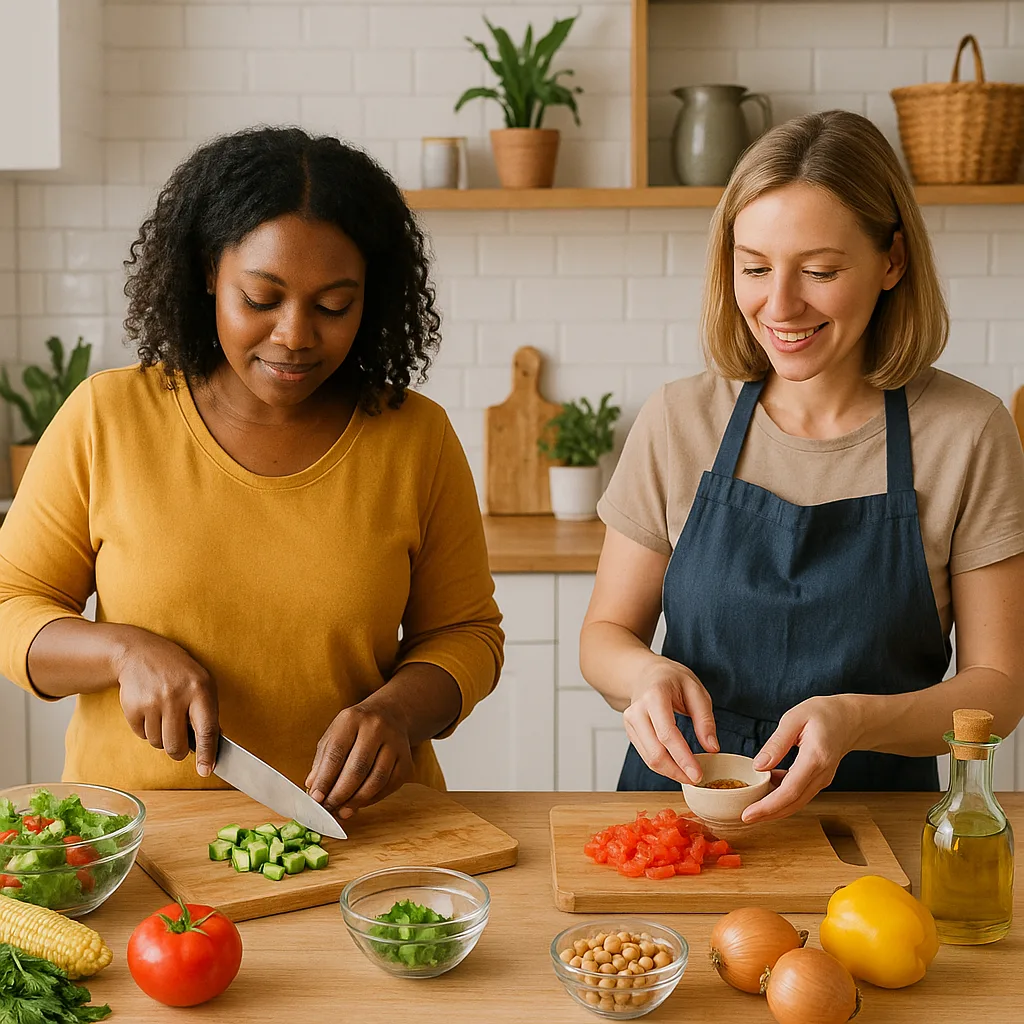 Two Women Are Preparing Food at a Kitchen Counter