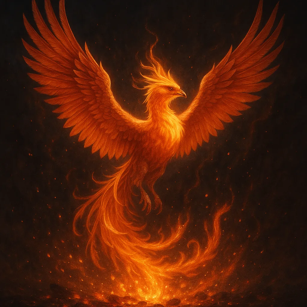 Luminous Phoenix Rising from Shimmering Ashes