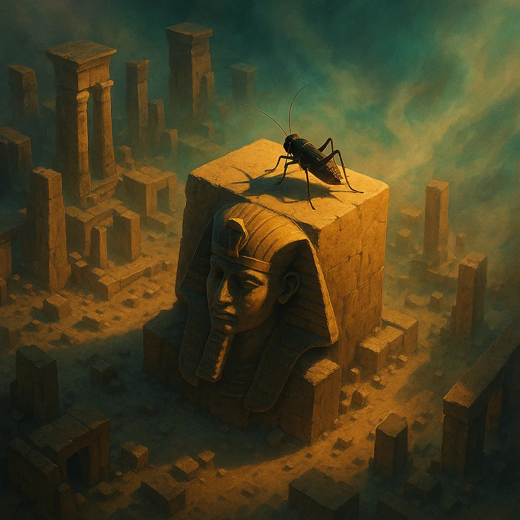 Lone Cricket Atop Mystical Pharaonic Ruins