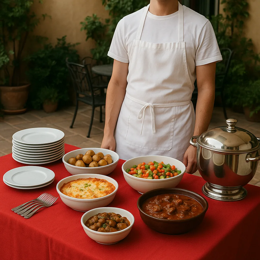 Person Wearing a White Apron Stands near a Table
