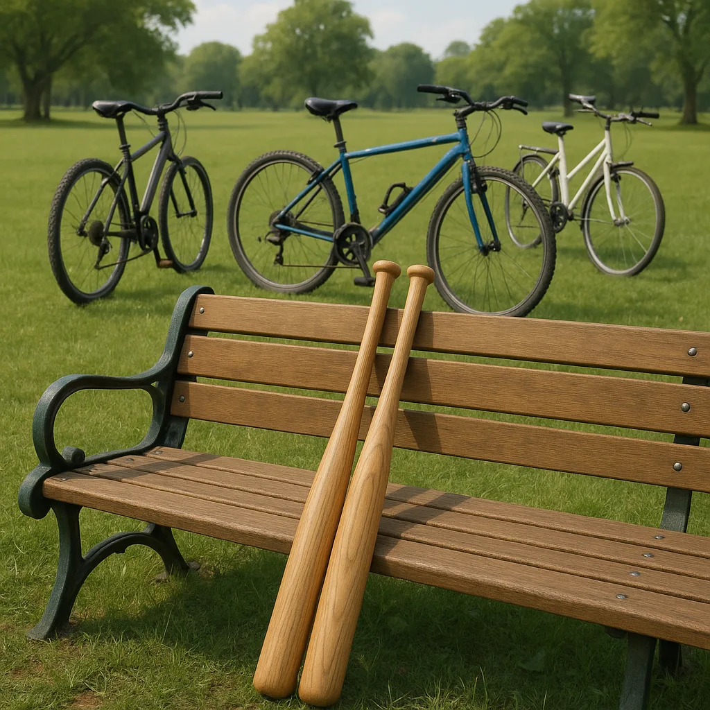 Depict a Lifelike Setting with Two Wooden Baseball Bats