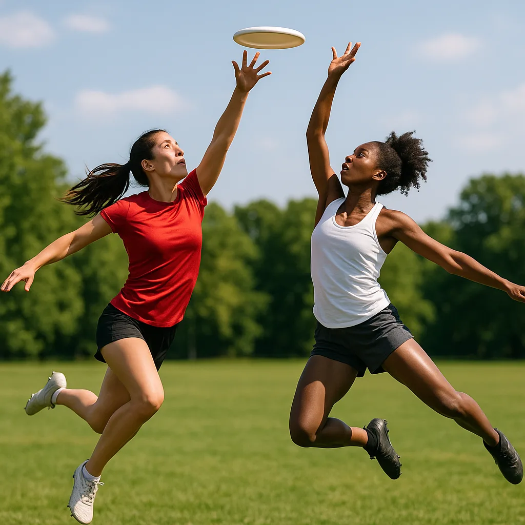 Two Women Playing Ultimate Frisbee Outdoors