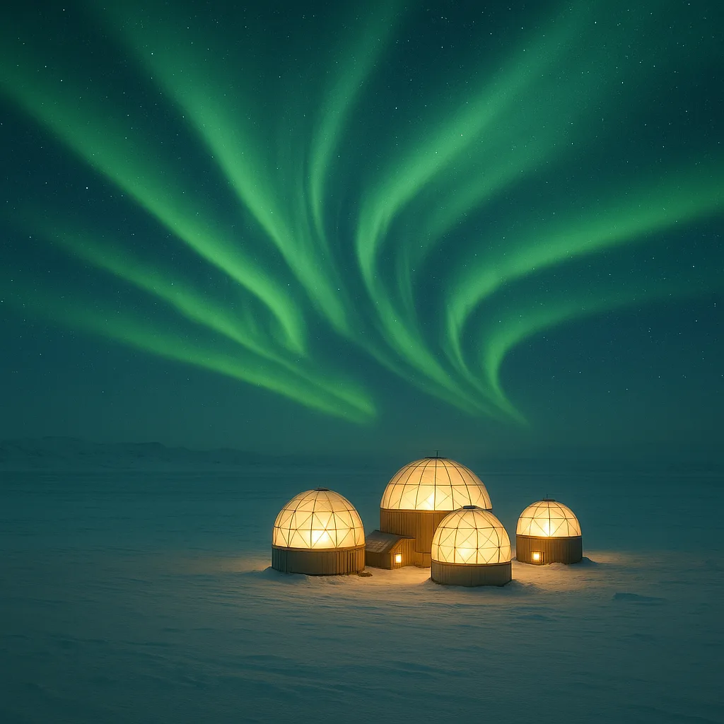 Small Cluster of Glowing Research Domes Stands