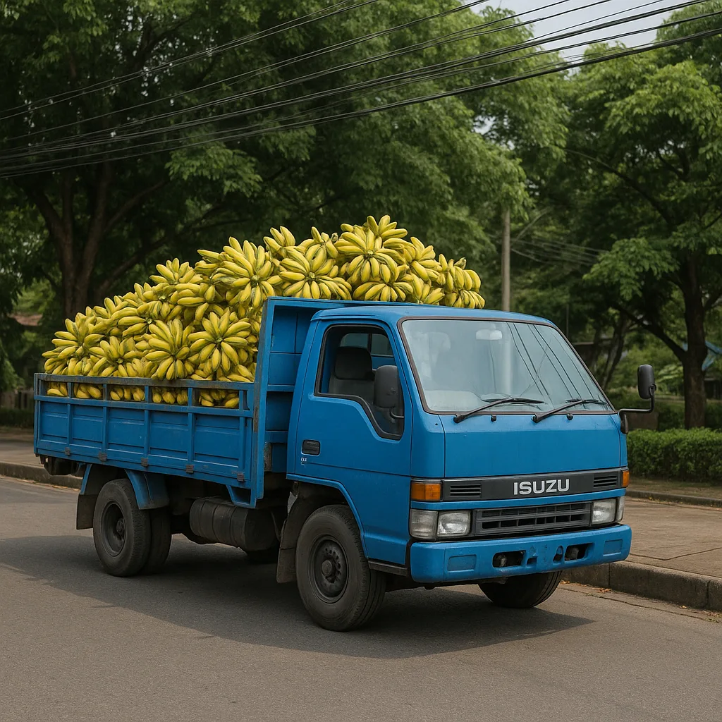 Blue Flatbed Truck Carrying Bananas