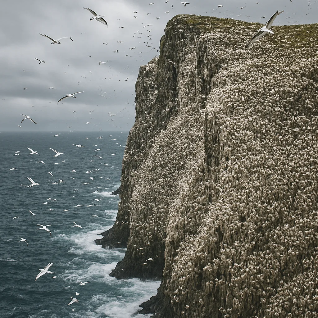 Innumerable White Seabirds Circle and Nest on the Sheer