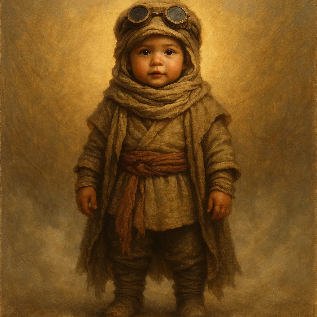 Photorealistic Toddler in Nomadic Desert Layers